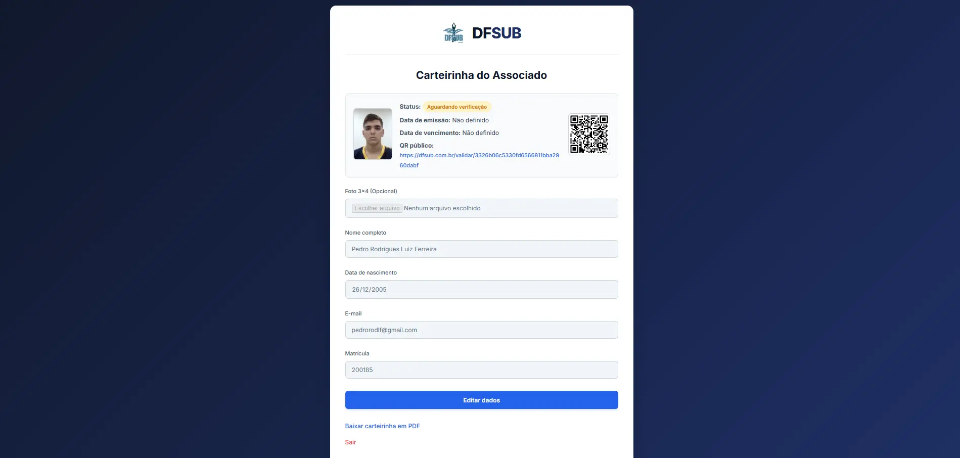 Dashboard do associado