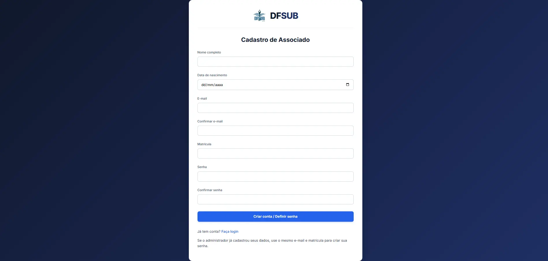 Cadastro de novo associado